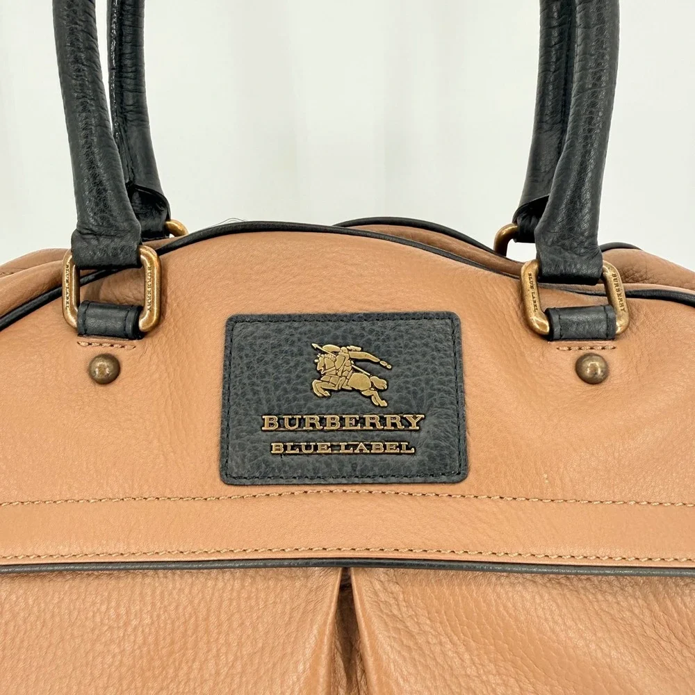 Burberry Blue Label Bowler Satchel Bag Taupe Leather Luxury Travel Work Sporty